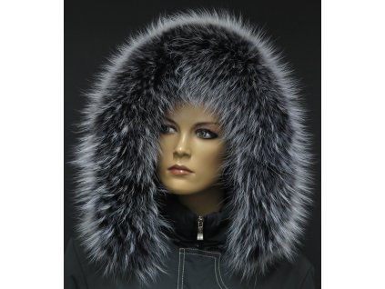 Kožešinový lem límec na kapuci z finského mývalovce 1024 BLACK & WHITE