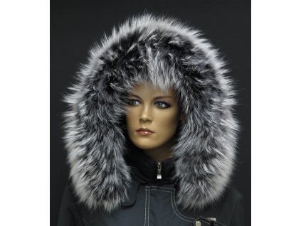 Kožešinový lem límec na kapuci z finského mývalovce 1024 BLACK & WHITE