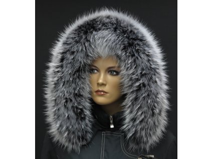 Kožešinový lem límec na kapuci z finského mývalovce 1025 BLACK & WHITE