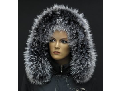 Kožešinový lem límec na kapuci z finského mývalovce 1026 BLACK & WHITE
