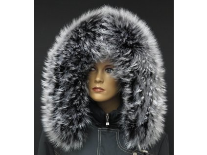 Kožešinový lem límec na kapuci z finského mývalovce 1030 BLACK & WHITE