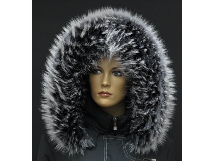 Kožešinový lem límec na kapuci z finského mývalovce 1031 BLACK & WHITE