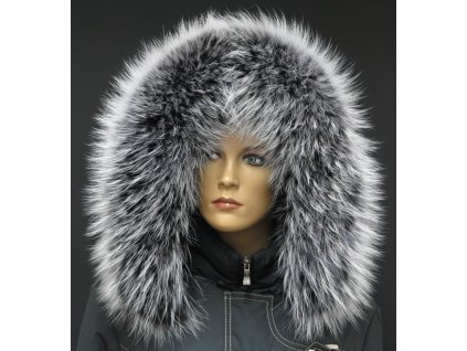 Kožešinový lem límec na kapuci z finského mývalovce 1032 BLACK & WHITE