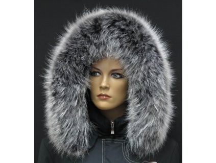 Kožešinový lem límec na kapuci z finského mývalovce 1033 BLACK & WHITE