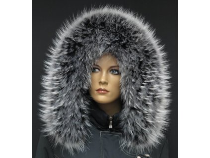 Kožešinový lem límec na kapuci z finského mývalovce 1034 BLACK & WHITE