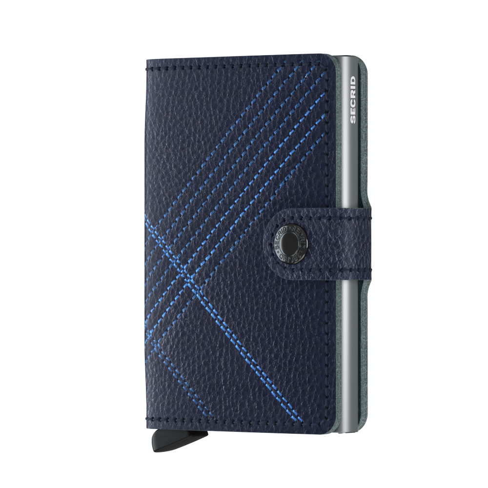 Luxusní kožená peněženka SECRID Miniwallet Stitch Linea Navy modrá s ozdobným prošíváním