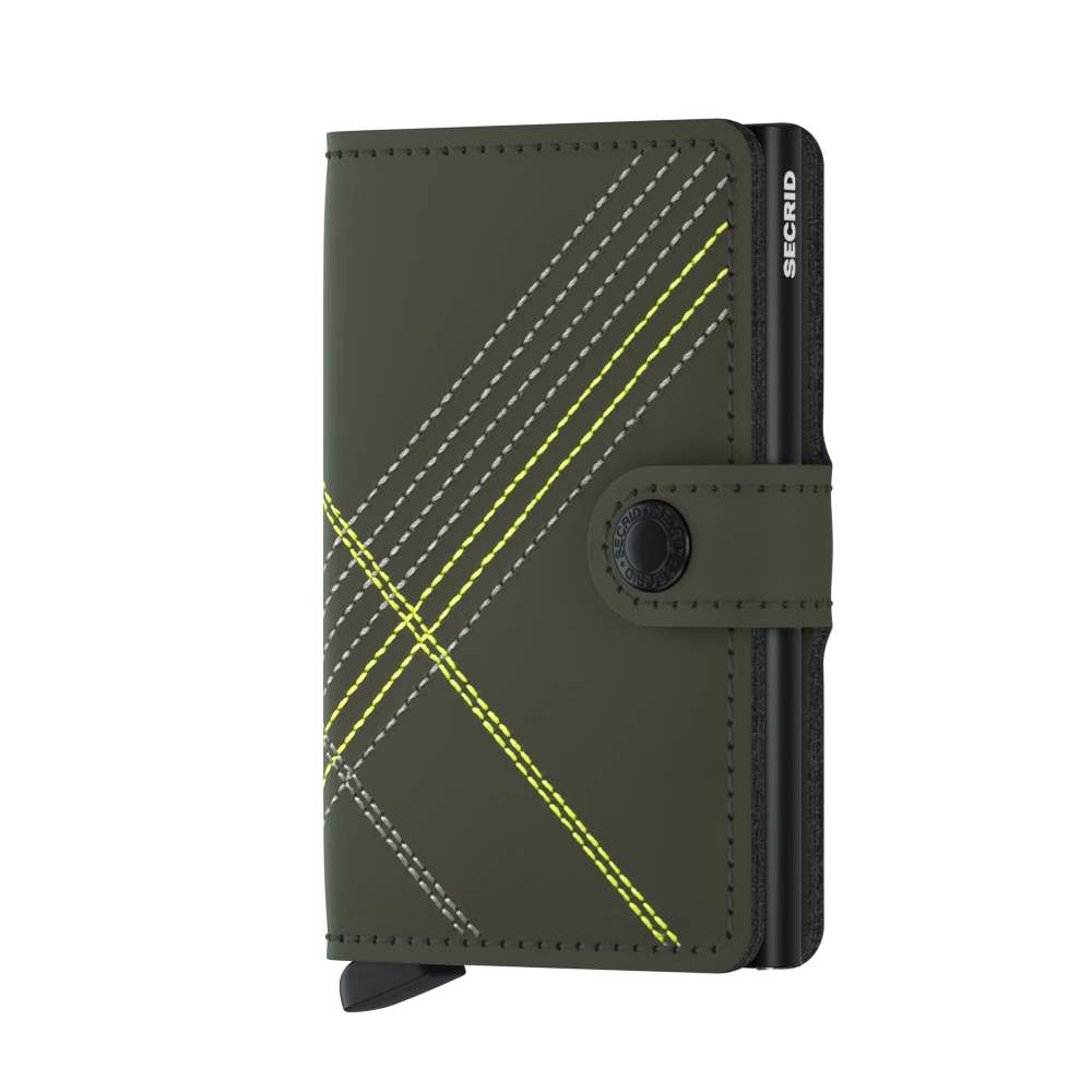 Kožená peněženka SECRID Miniwallet Stitch Linea Lime - khaki se zeleným prošitím
