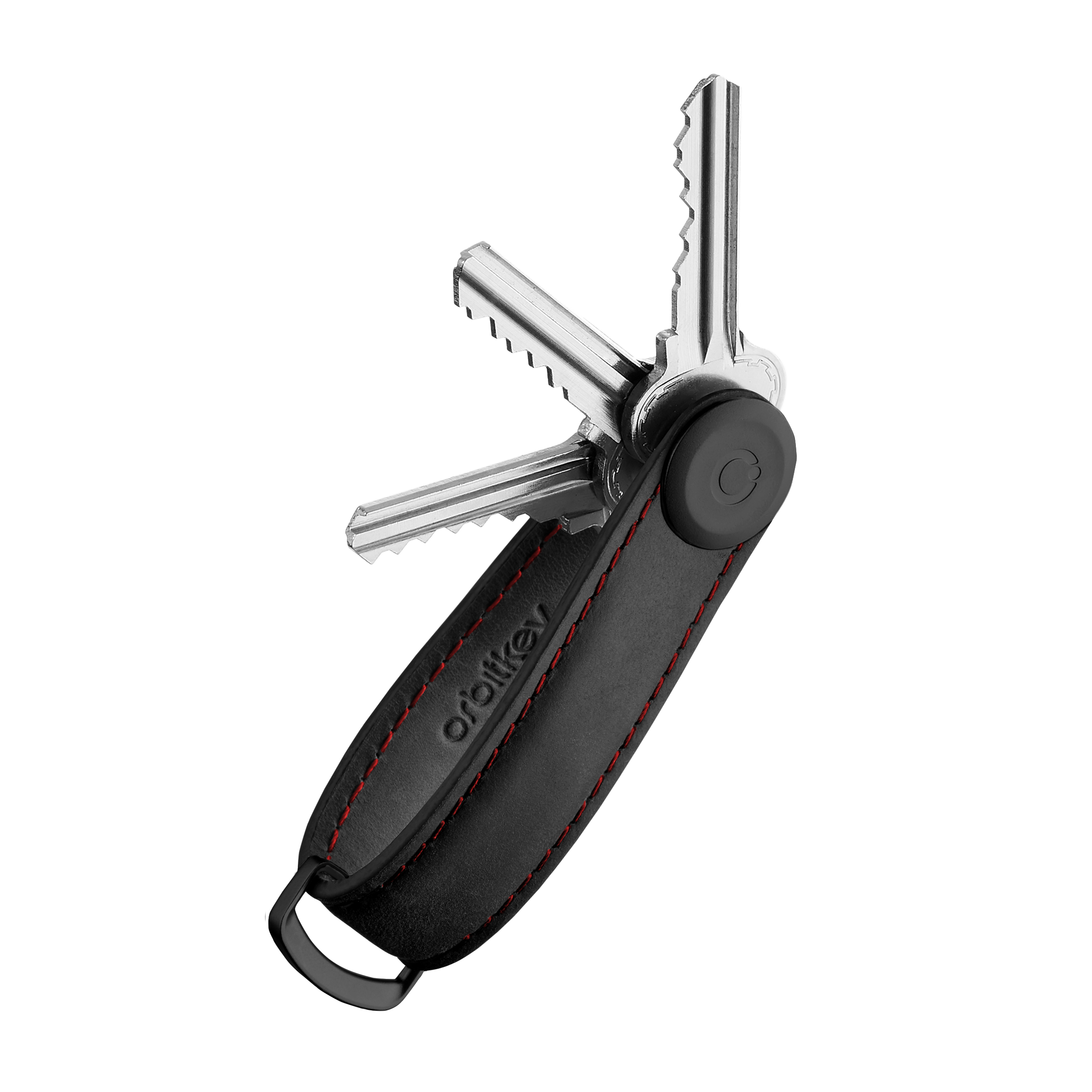 Kožená klíčenka Orbitkey 2.0 Crazy Horse Obsidian Black - černá s červeným prošíváním