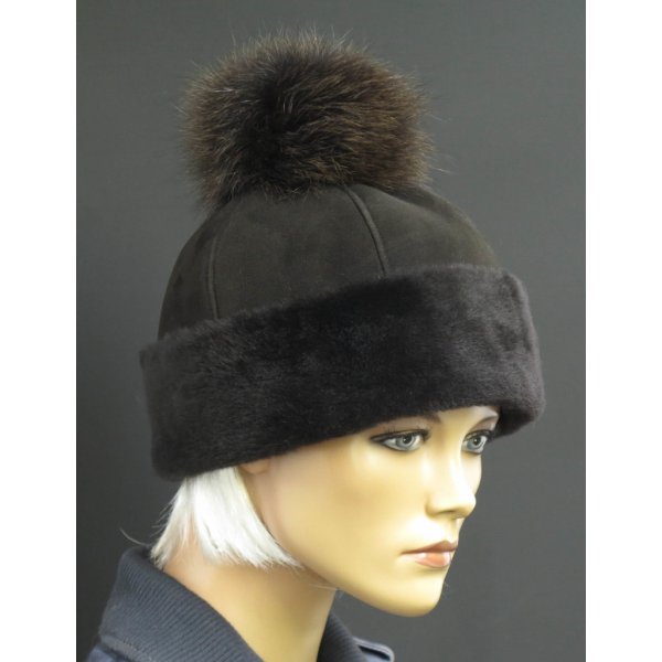 Splus Kožešinová čepice s bambulí z polární lišky 4051 hnědá Velikost: 60/61 cm