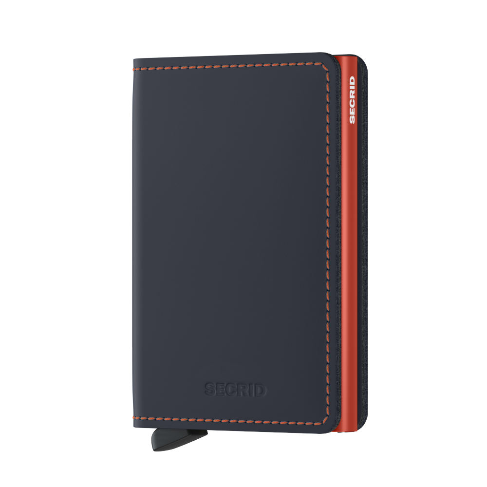 Kožené pouzdro na karty SECRID Slimwallet Matte Blue&Orange tmavě modré s oranžovým prošíváním