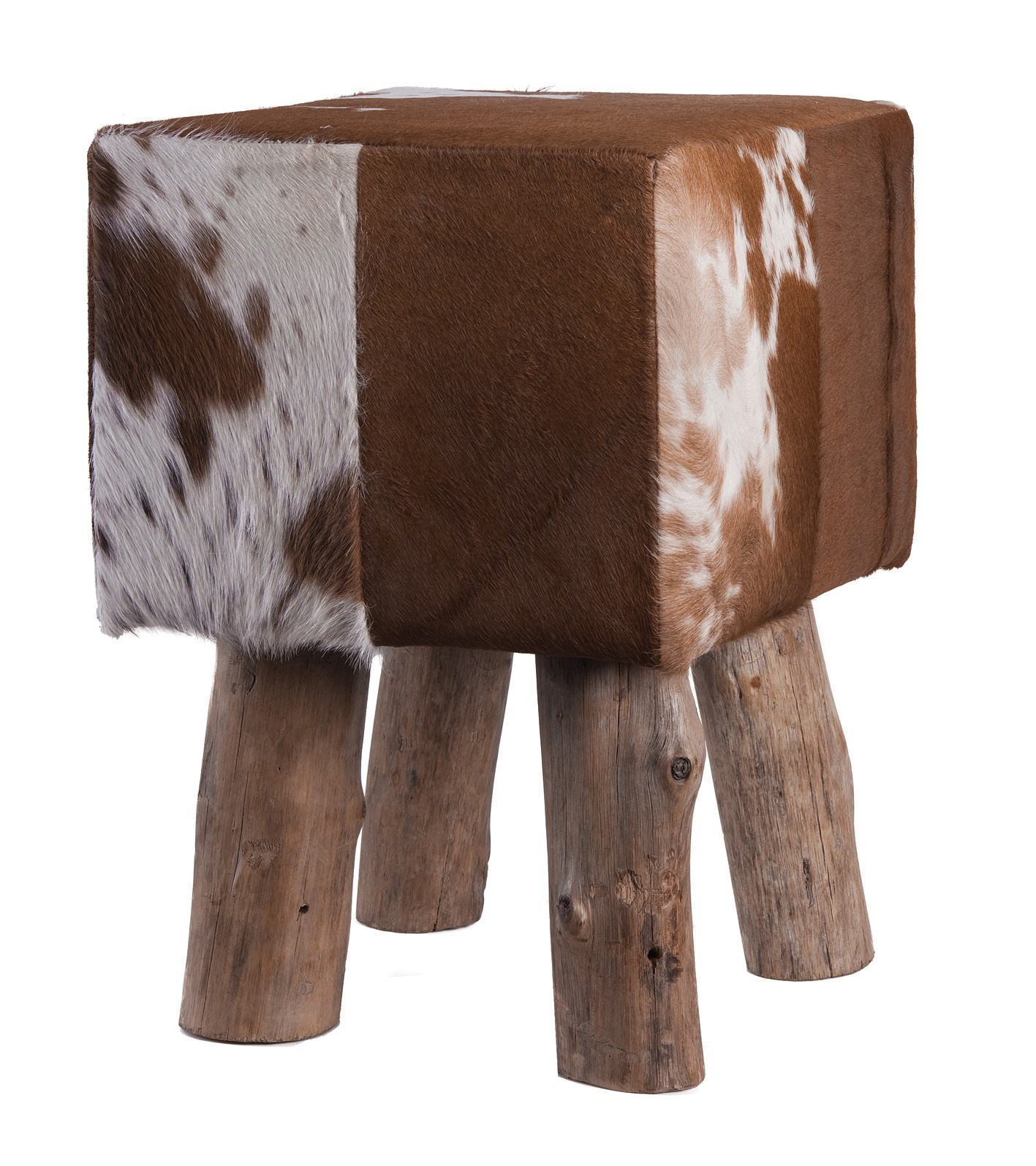 Kožený taburet / stolička Fellhof hnědobílý