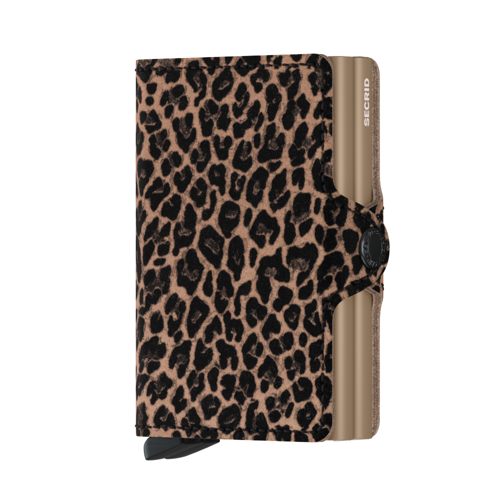 Dvojité pouzdro na karty SECRID Twinwallet Leo Beige světle hnědá s leopardím vzorem