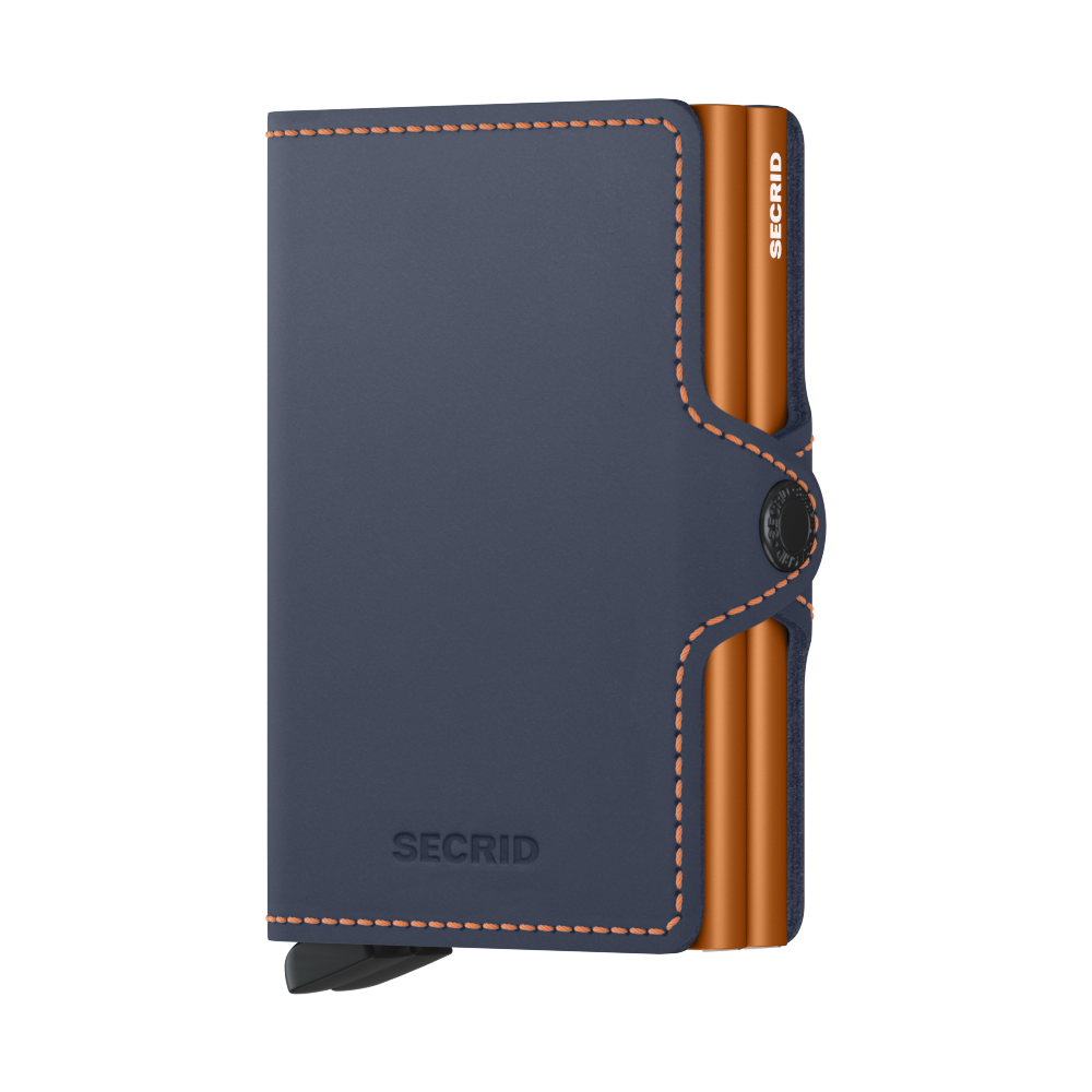 Dvojitá kožená peněženka na karty SECRID Twinwallet Matte Night Blue - Orange tmavě modrá