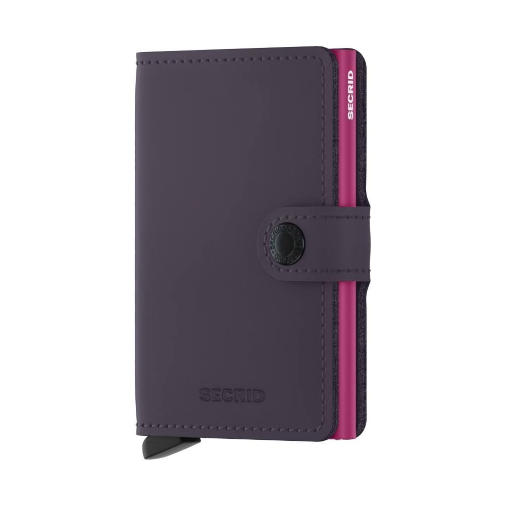 Kožená peněženka SECRID Miniwallet Matte Dark Purple Fuchsia fialová s růžovým pouzdrem