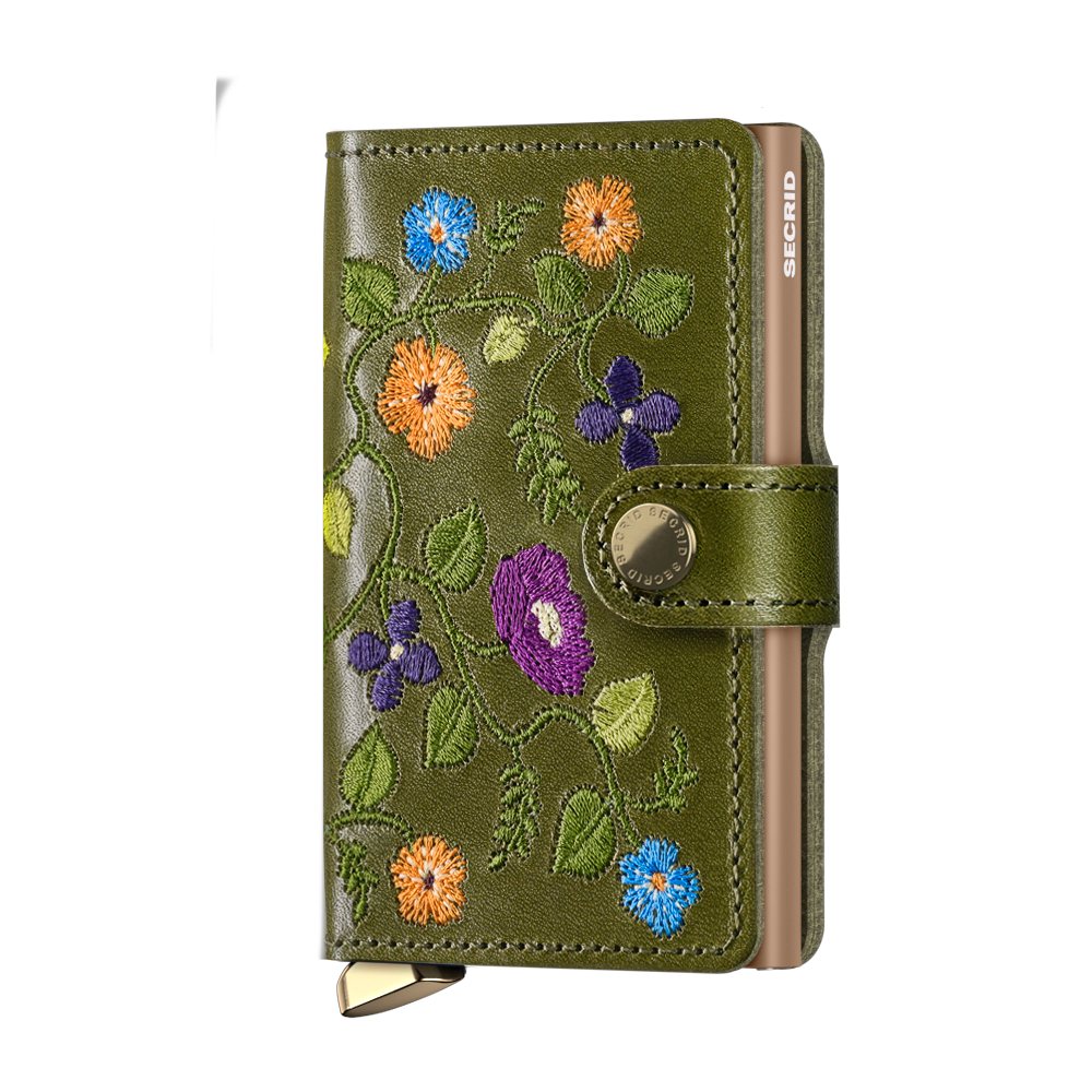 Kožené pouzdro na karty SECRID PREMIUM Miniwallet Stitch Floral Olive zelená