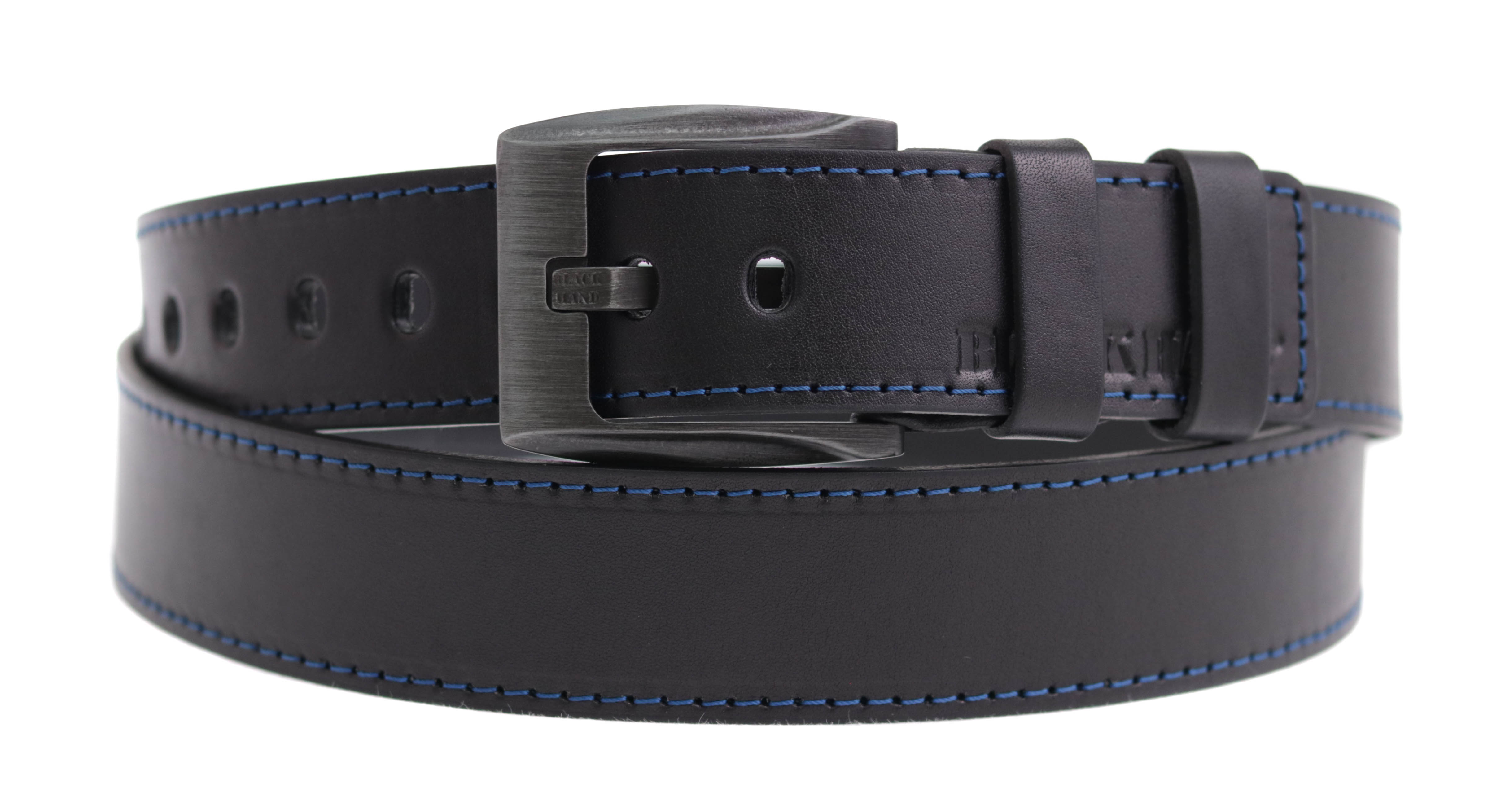 Pánský kožený opasek Black Hand 091-98 černý s modrým štepem Velikost = obvod pasu (cm): 95 cm