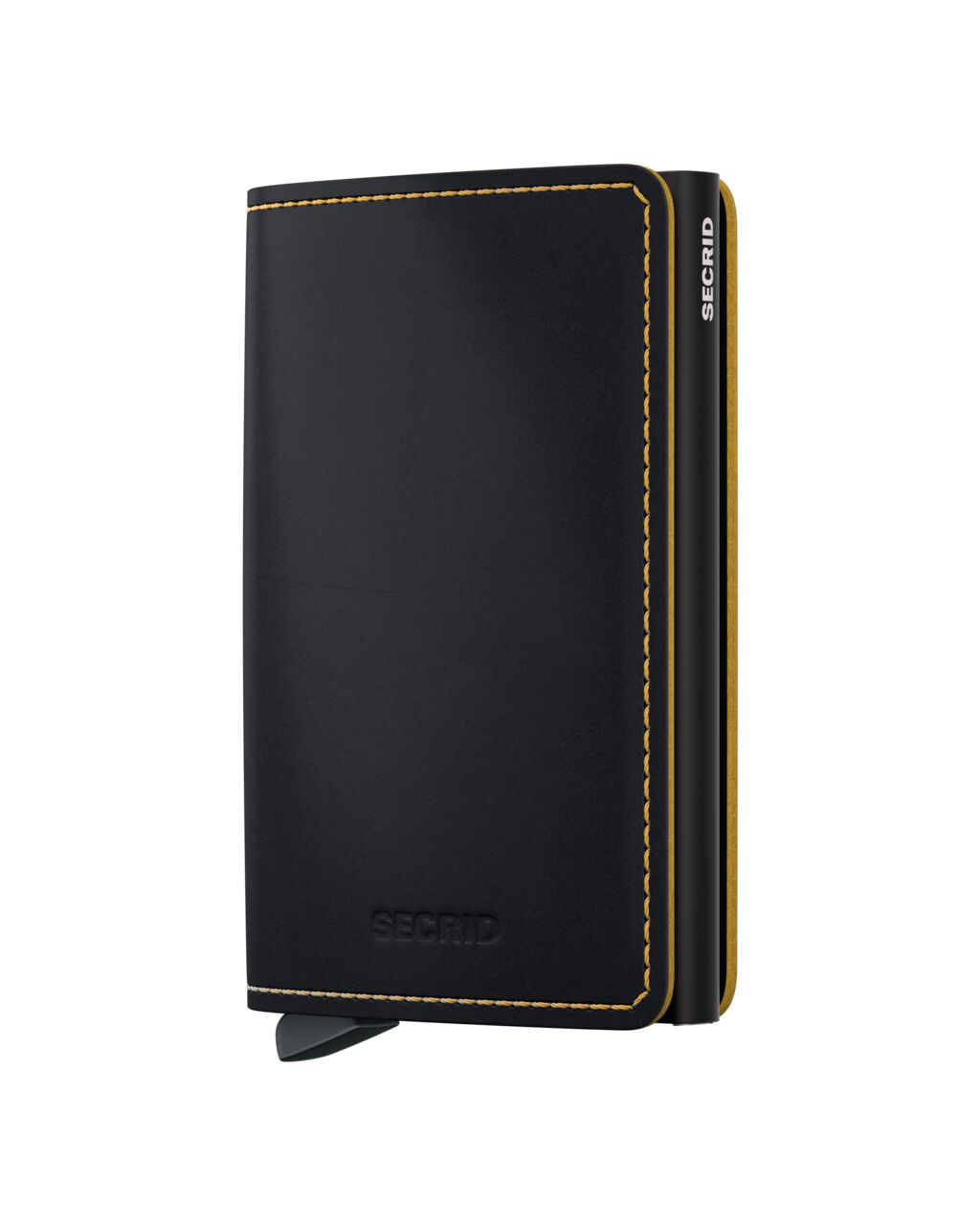Kožené pouzdro na karty SECRID Slimwallet Matte Black Ochre černá se žlutým prošíváním