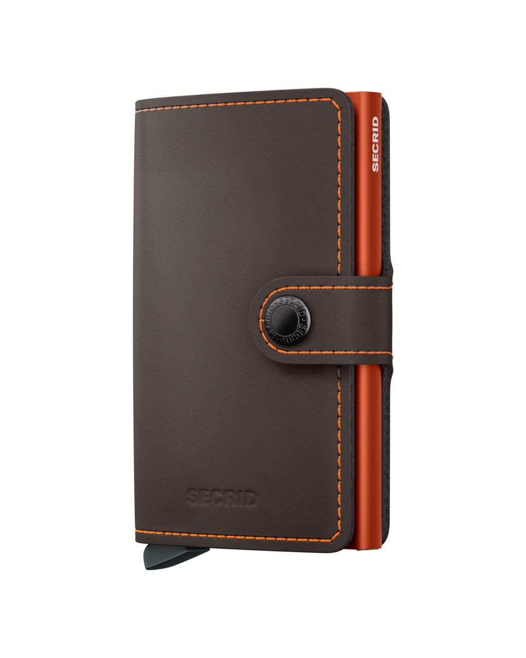 Levně Kožené pouzdro na karty SECRID Miniwallet Matte Truffle hnědé s oranžovým prošitím
