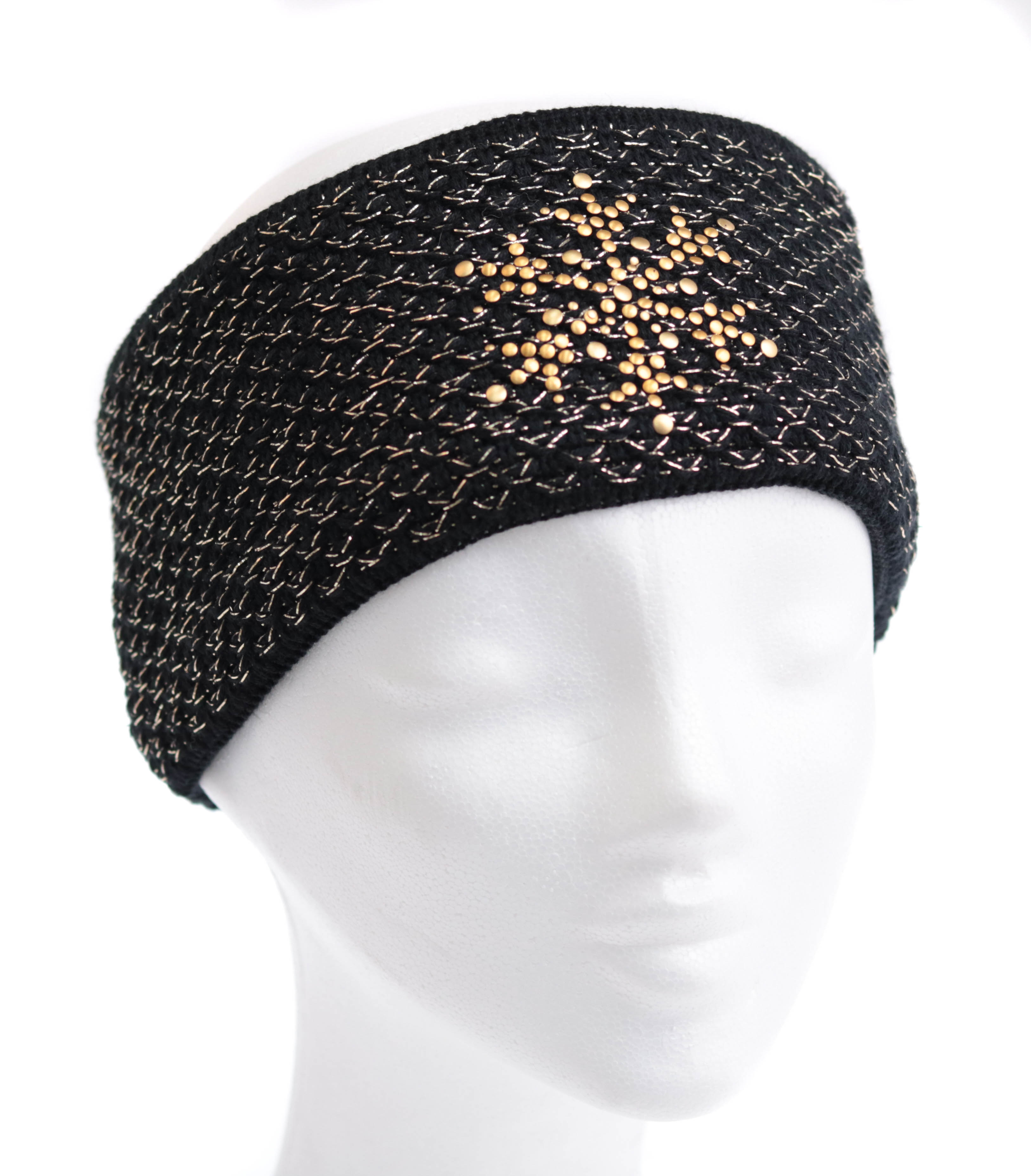 Dámská zimní pletená čelenka R-Jet CL11 černá se zlatým lurexem