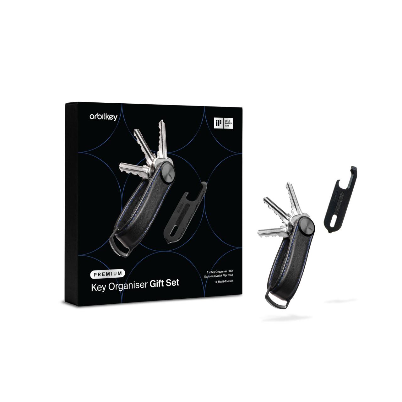 Dárková sada Orbitkey Pro Black s modrým prošíváním + Multitool - limitovaná edice