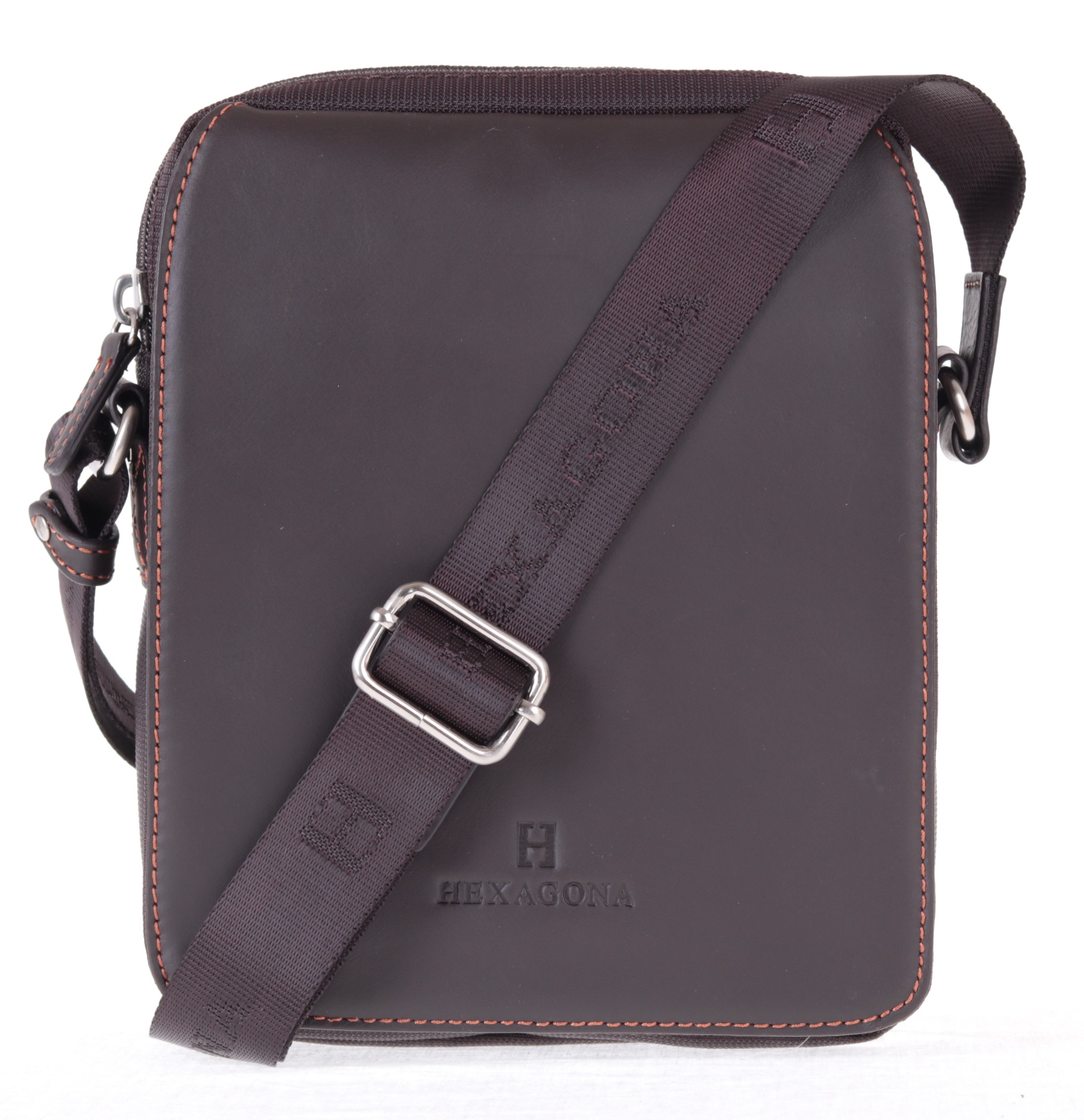 Pánská textilní crossbody taška Hexagona 299162 hnědá s koženou klopnou