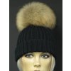 Ručne pletená čiapka s kožušinovým brmbolcom 628 čierna