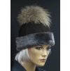 Dámská kožešinová čepice s bambulí z mývalovce - 4712 hnědá s melírovaným vlasem kožešiny
