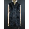 Kožušinová vesta z králika KLARA II dlhá čierna s trasnami