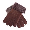 Kožešinové rukavice prstové PR152  hnědé vel. S/M melírovaný kudrnatý vlas