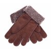 Kožešinové rukavice prstové PR152  hnědé vel. S/M melírovaný kudrnatý vlas