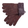 Kožešinové rukavice prstové PR152  hnědé vel. S/M melírovaný kudrnatý vlas