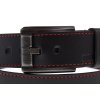 Pánský kožený opasek Black Hand 120-98 černý + červený štep NADMĚRNÁ DÉLKA