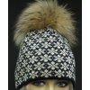Luxusní pletená čepice RJET s kožešinovou bambulí 333 černá zlatá