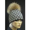 Luxusní pletená čepice RJET s kožešinovou bambulí 333 černá zlatá