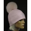 Zimní pletená čepice s pravou kožešinovou bambulí R-Jet 343 růžová se stříbrným lurexem