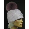 Zimná pletená čiapka s pravým kožušinovým brmbolcom R-Jet 346 fialová so strieborným lurexom