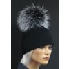Dámská zimní pletená čepice s kožešinovou bambulí 690 černá