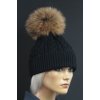 Luxusní pletená čepice s kožešinovou bambulí R-Jet 692 černá