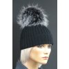 Luxusní ručně pletená čepice s kožešinovou bambulí 693 černá