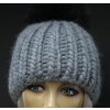 Ručne pletená čiapka s kožušinovým brmbolcom MONIQUE 529 sivá