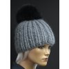 Ručně pletená čepice s kožešinovou bambulí MONIQUE 529 šedá