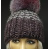 Ručne pletená čiapka s pravým kožušinovým brmbolcom MONIQUE 528 šedobordová