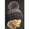 Ručne pletená čiapka s pravým kožušinovým brmbolcom MONIQUE 528 šedobordová