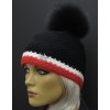 Zimní pletená čepice s kožešinovou bambulí R-Jet 0519 černá červená bíláčepice s kožešinovou bambulí