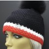 Zimná pletená čiapka s kožušinovým brmbolcom R-Jet 0519 čierna červená biela