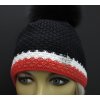 Zimná pletená čiapka s kožušinovým brmbolcom R-Jet 0519 čierna červená biela