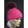 Dámska pletená čiapka s kožušinovým brmbolcom R-Jet 0509 ružová