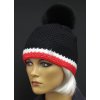 Dámská pletená čepice s kožešinovou bambulí R Jet For You 0501 černá s červenobílým lemem
