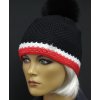 Dámská zimní pletená čepice s černou kožešinovou bambulí