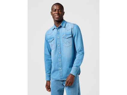 Pánská jeans košile Wrangler Mid Light Wash 112362744 (Velikost S)